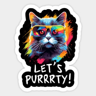 Party Cat in Sunglasses Men Women 90s Retro Pun Funny Cat Sticker